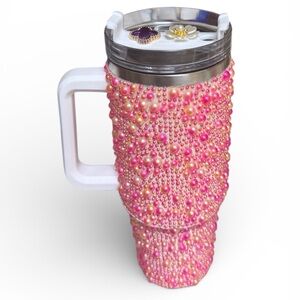 Red & Pink Pearl Encrusted Blinged Out 40 Oz Tumbler NEW